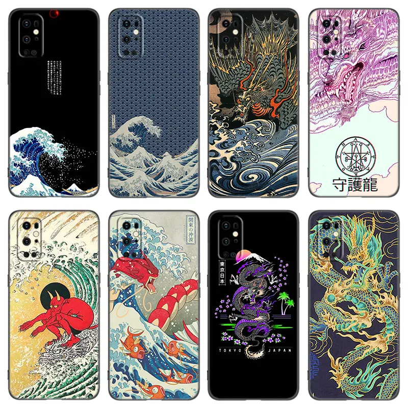 Japanese Wave Anime Dragon Phone Case For OnePlus 7T 8T 9RT 10R Pro 6T Nord 2T CE2 N10 N20 N100 N200 ACE 5G Soft TPU Black Cover