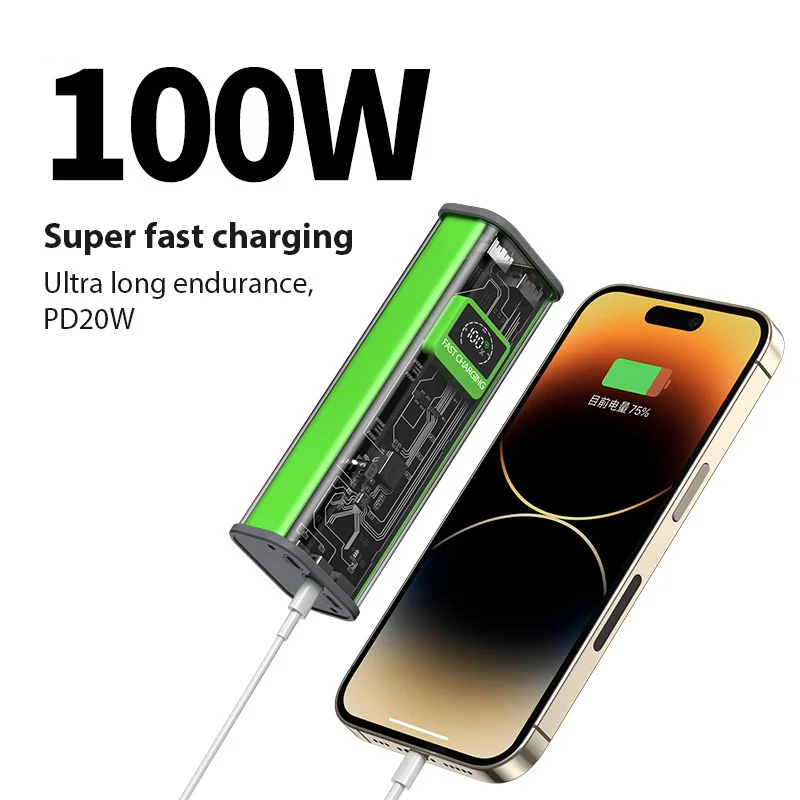 Xilecaly Power Bank Transparent Portable Charger Powerbank 16000mAH TYPE C 22.5W Fast Charging Total output 100W Universal Power
