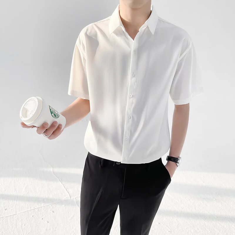 High quality Light Mature Style Men's Thin Ice Silk Summer Short Shirt Korean Fashion Long Sleeve Business Casual Top