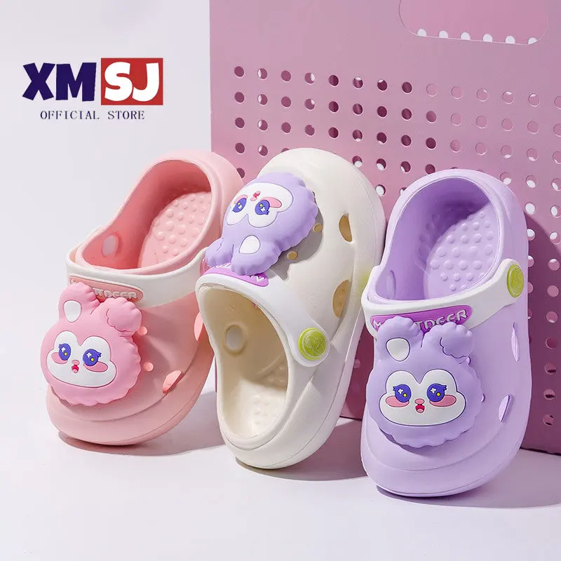 

Children Slippers Summer Cartoon Rabbits Casual Girls Hollow Covered Toes Cute Flat Water Shoes Soft Korean 2022 Kids Sandals