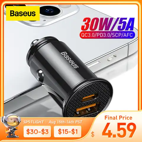 Автомобильное зарядное устройство Baseus 30 Вт с USB-портом для быстрой зарядки 4,0 3,0 FCP SCP AFC USB PD, автомобильное зарядное устройство для телефона ...