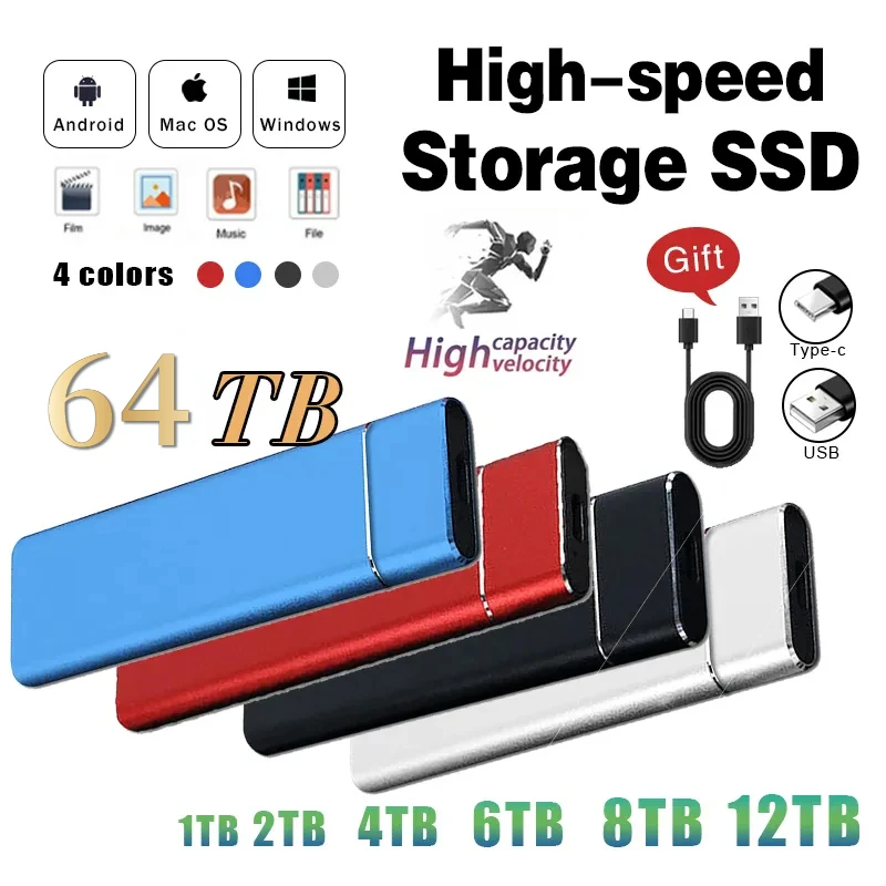 

Original Portable SSD 1TB 2TB External Hard Drive Solid State Hard Disk Type-C High Speed Electronics for Laptop/Phone PS4