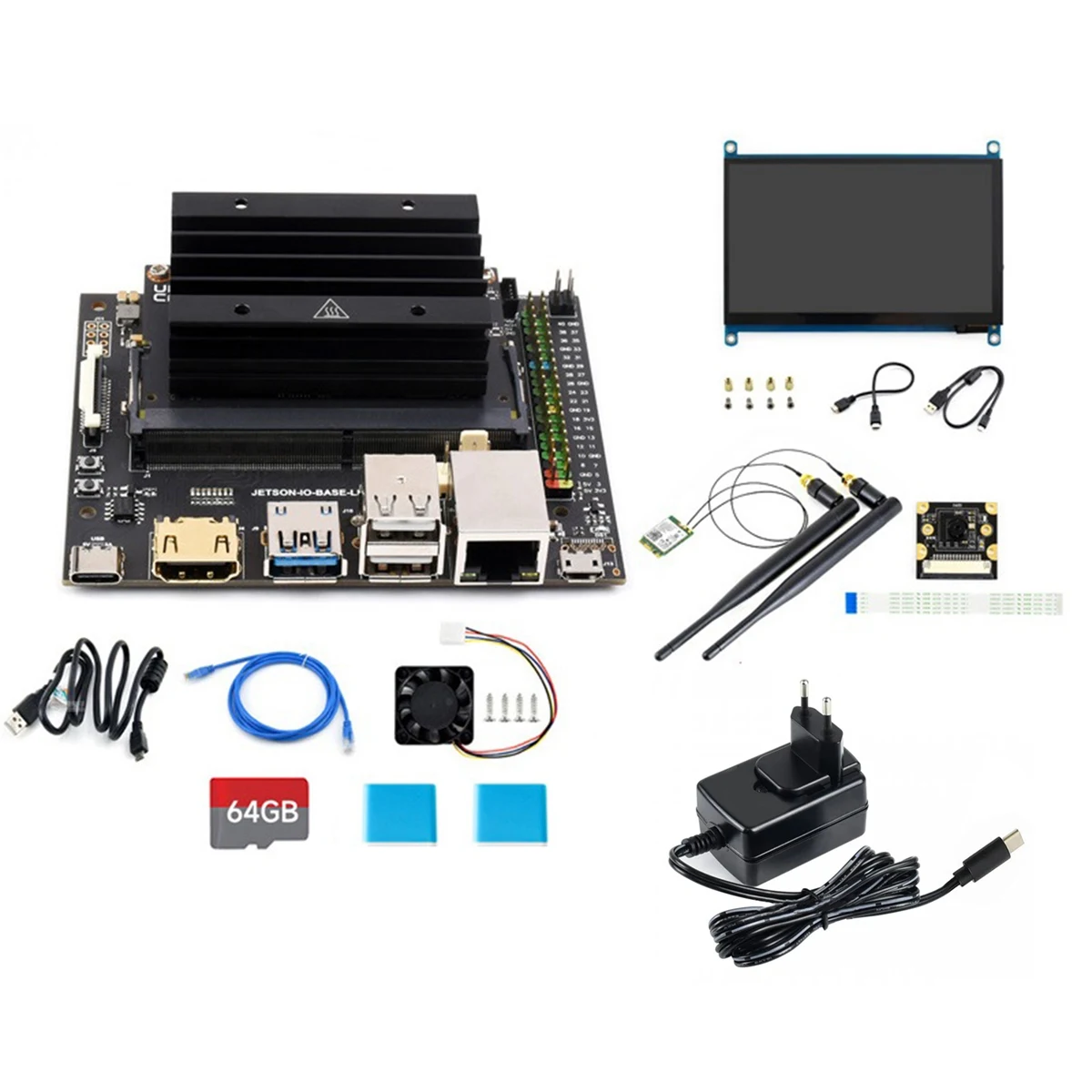 

For Jetson Nano 4G Lite DEV Kit+Core Board+64G SD Card+CardReader+7Inch Display Screen+Camera+Network Card+Power-EU Plug
