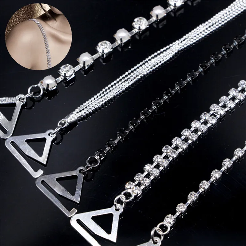 

1 Pair New Silver Plated Metallic Sexy Rhinestone Bra Straps For Women Elegant Crystal Bra Shoulder Lingerie Accessories