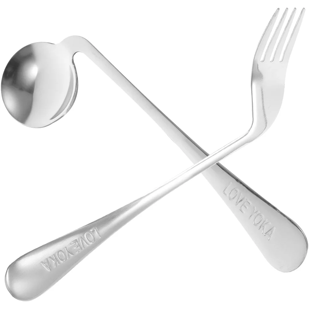 Угловая вилка ложка прочная посуда металлическая для кормления с ограниченными