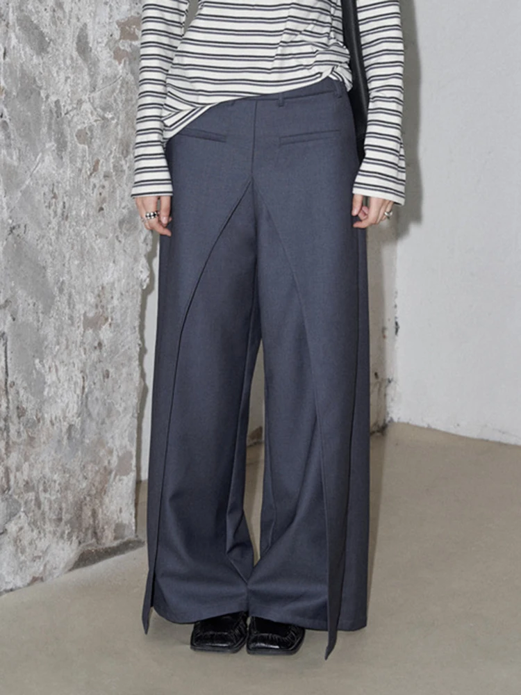 Женские прямые брюки LANMREM дизайнерские с широкими штанинами и высокой талией