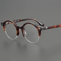 high quality acetate retro round prescription glasses frame for men vintage semi rimless optical myopia eyeglasses frames women
