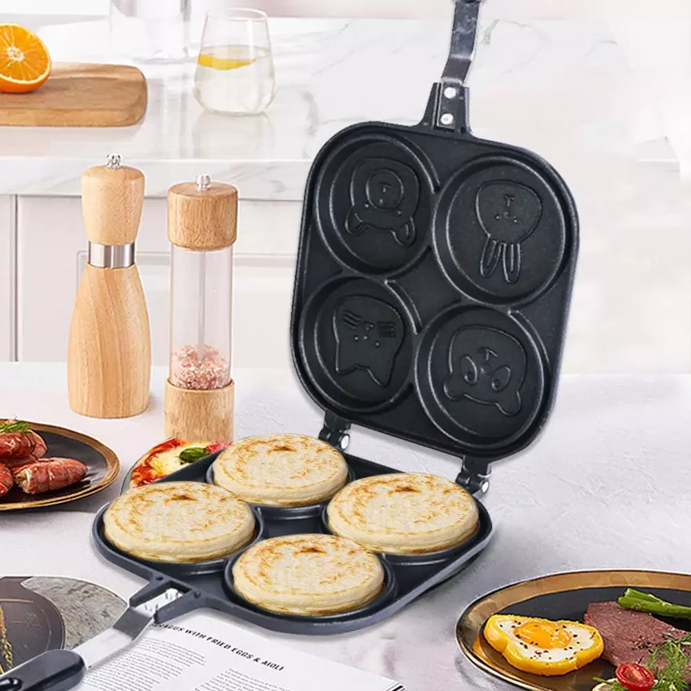 

Сковорода с мультяшным рисунком 4 чашки для блинов, сковорода для завтрака, яйцо, гамбургеров, двусторонняя сковорода, антипригарная сковор...