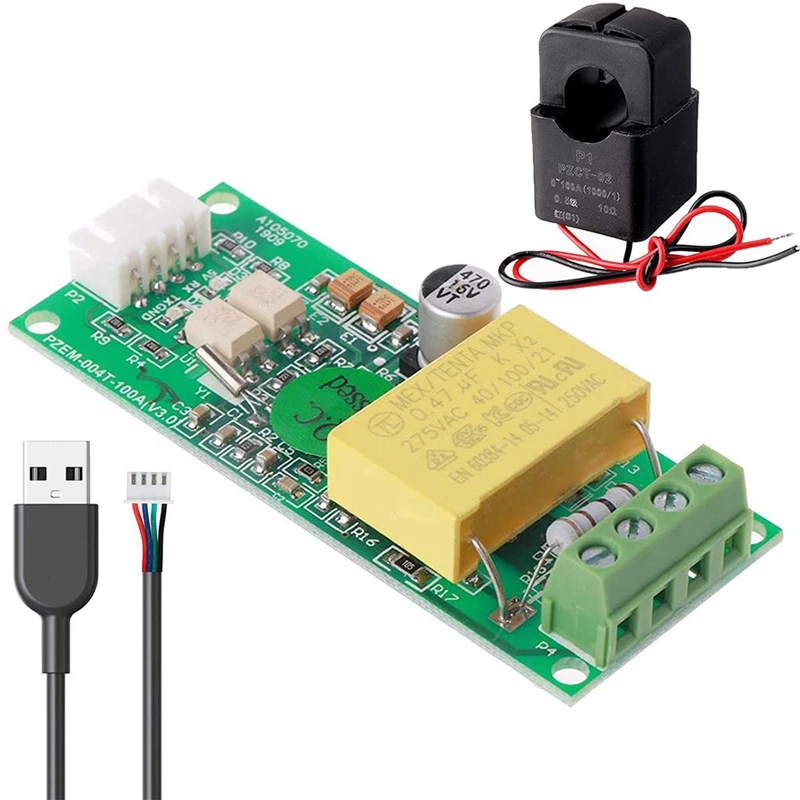 

PZEM-004T модуль мультиметра, измеритель напряжения тока, амперметр, МОДУЛЬ тестирования тока с разделенным кабелем CT и USB