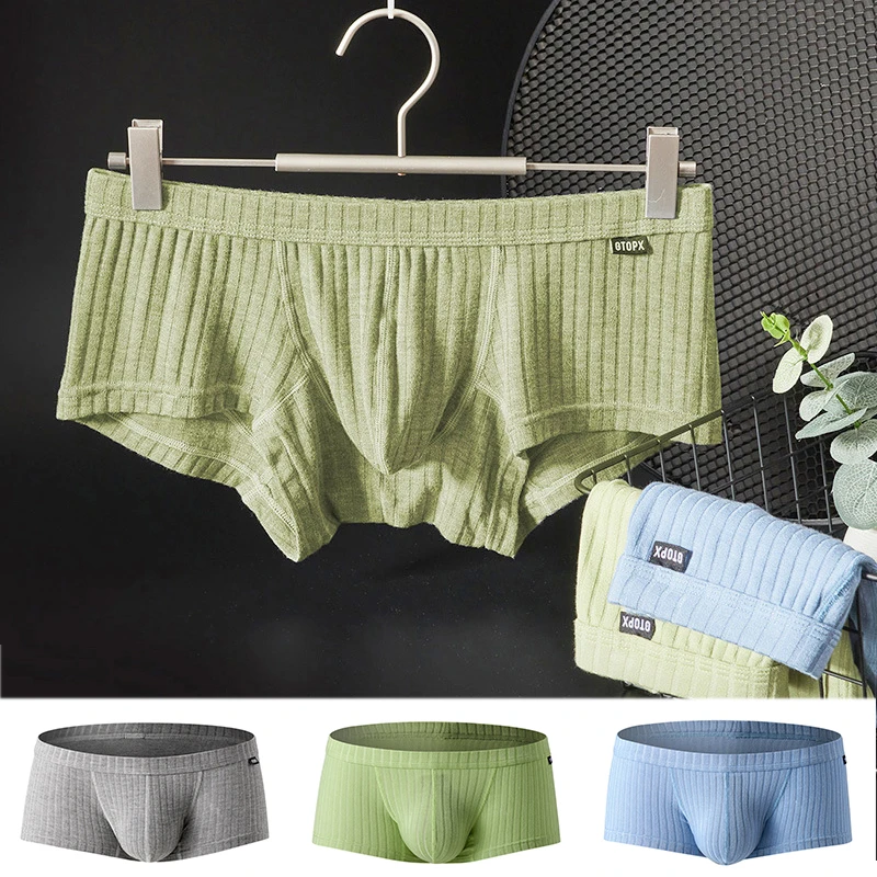 

Mens Boxer Trunks Low Waist Sweat Breathable Shorts Peni Enhancing Pouch Panties New Striped Underpants For Male Boxershorts 2XL