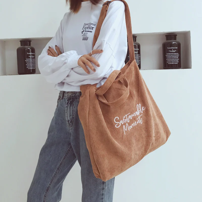 

Ladies Corduroy Shoulder Bags Vintage Female Crossbody Handbag Large Capacity Zipper Totes Soft Embroidery Messenger Bags