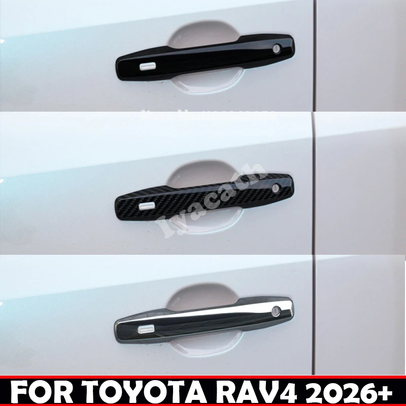 Фото Для Toyota RAV4 2026-2027: Накладки на дверные ручки из АБС-пластика под карбон, черные, для умных дверей, внешние аксессуары №1