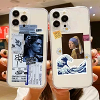 label pattern art high quality clear transparent phone case for iphone 11 12 13 mini pro xs max 8 7 6 6s plus x se xr
