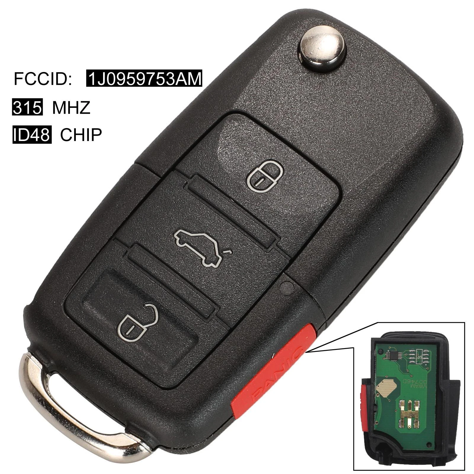 Kutery 1J0959753AM Автомобильный Дистанционный ключ для VW Beetle Golf Passat Jetta 315Mhz ID48 1J0 959 753 AM