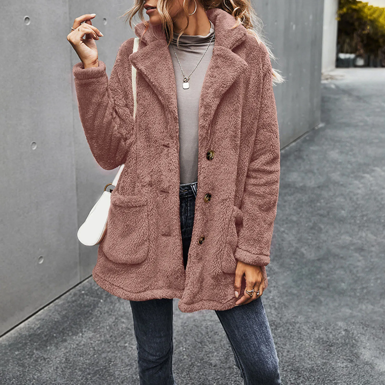 

Женская однотонная офисная куртка с карманами h