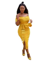 new style african dashiki fashion womens clothing lace fabrics gauze white middle skirt commuting dress for lady orange