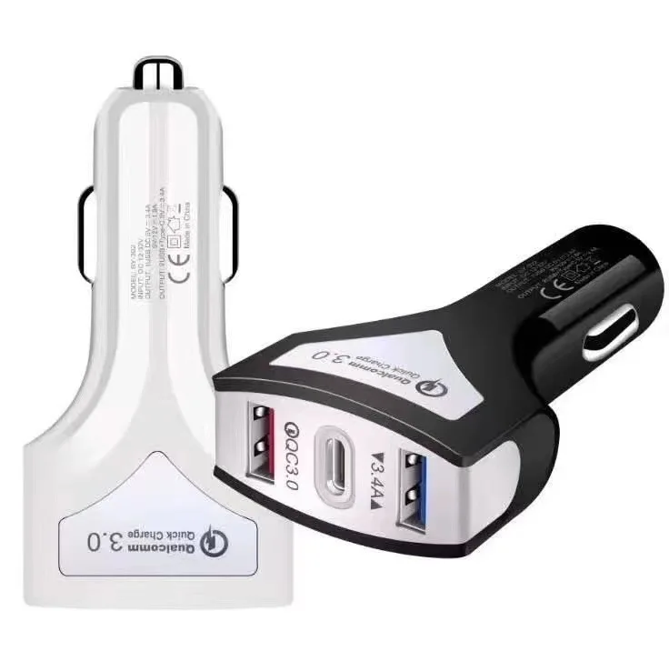 

100pcs QC3.0 Fast Rapid Quick Type c charger 3 in 1 PD Car Power Chargers For iphone 6 7 8 x Xr 12 13 Samsung s8 s9 s10 htc pc