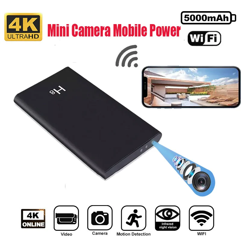 

Power Bank Mini WIFi Camera 4K Ultra HD Portable 5000mAh Nanny Night Vision Recorder Action Camcorder Indoor Outdoor Mirco Cam