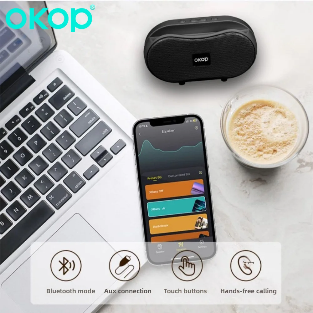 Фото OKOP Портативная беспроводная Bluetooth-колонка с басами, TWS/BT/FM для кемпинга и пляжных вечеринок, дома, езды на велосипеде и дизайна бара колонки №5