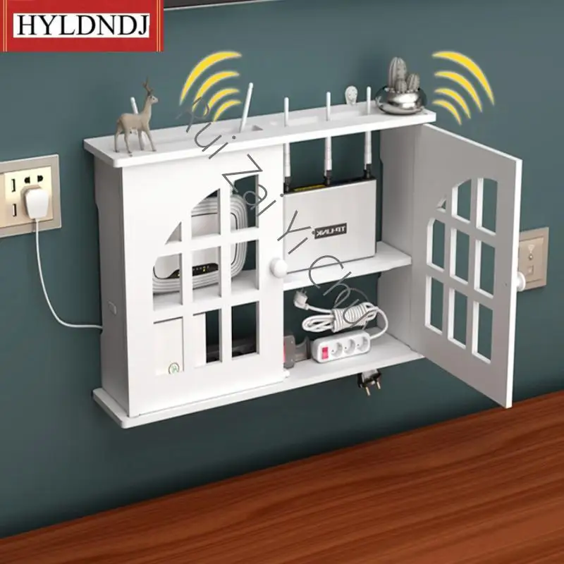 

Wood-Plastic Diy Large Wireless Wifi Router Shelf Storage Box Cable Power Plus Wire Bracket Home Decor Wall Hanging Plug Board