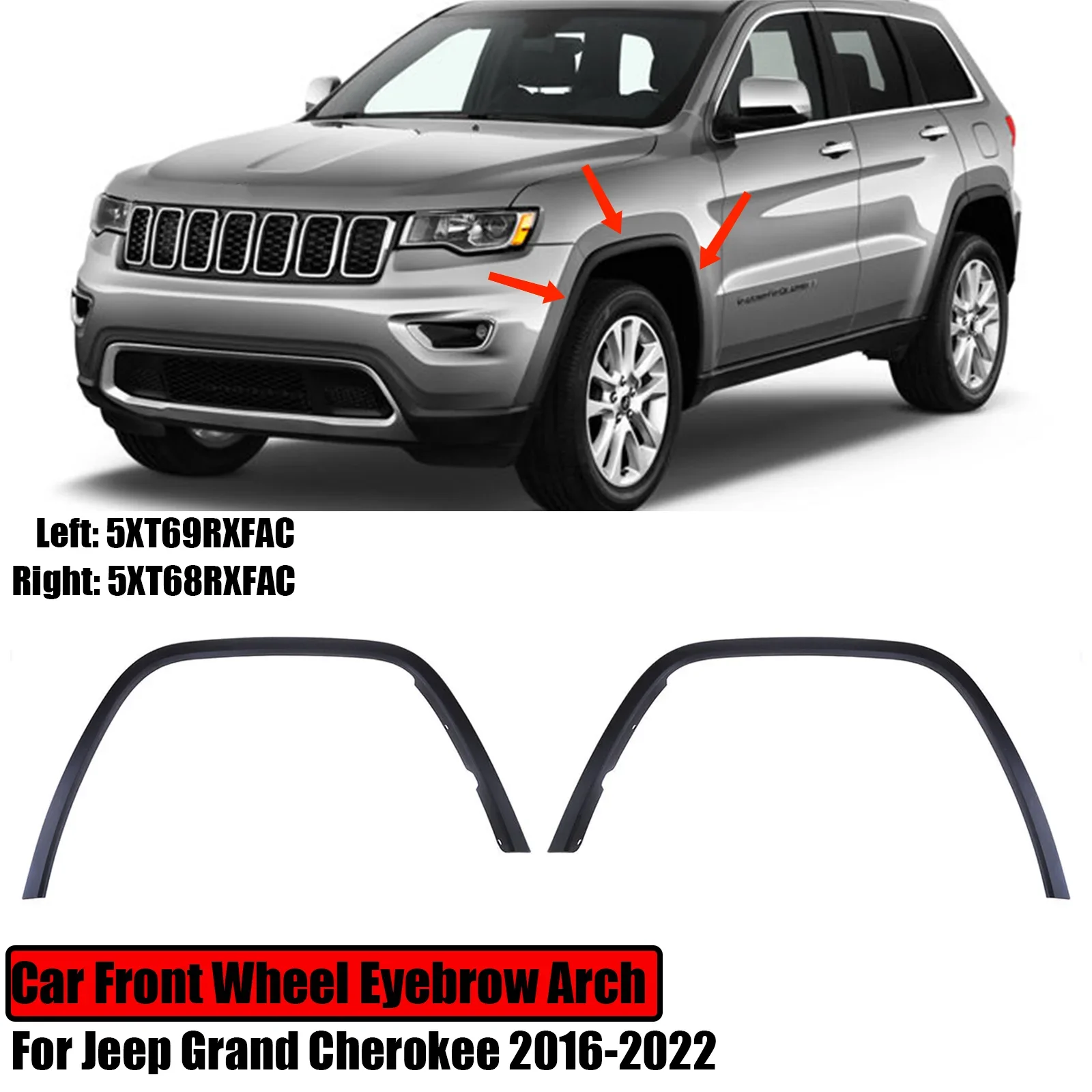 

Автомобильная арка для бровей переднего колеса для Jeep Grand Cherokee 2016-2022, расширители крыльев, литая отделка слева и справа 5XT69RXFAC 5XT68RXFAC