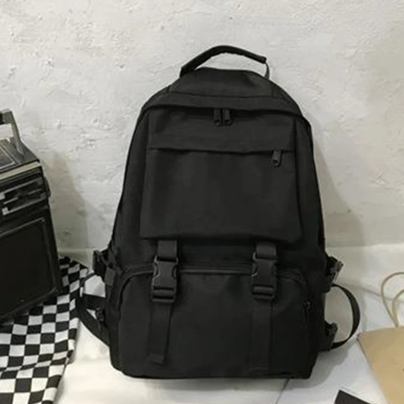 

Capacity Men Backpacks Unisex Street Simple For Solid High Bags Bag Harajuku Travel Women Large Schoolbag Student Black Backpack