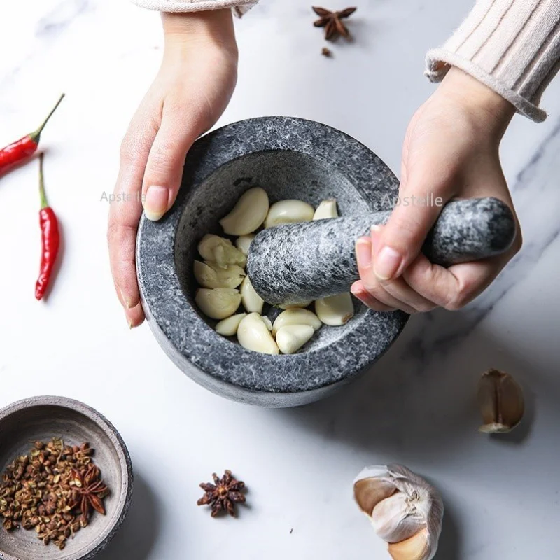 

Kit Manual Garlic Spice Press Pounder Salt Grinder Mill Squeezer Pepper Herbs Crusher Heavy Granite Pestle and Mortar