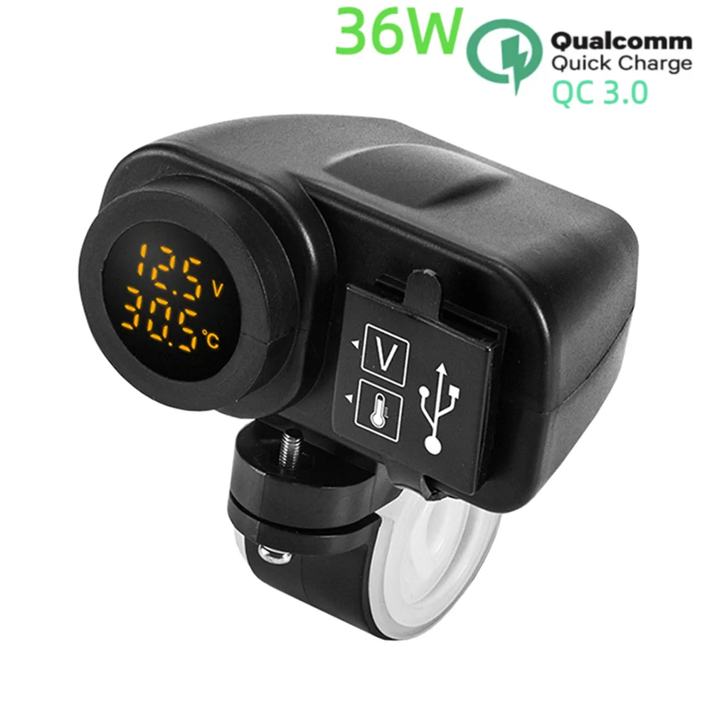 Anchtek Мотоцикл QC3.0 Dual USB Зарядное устройство для мобильного телефона Вольтметр