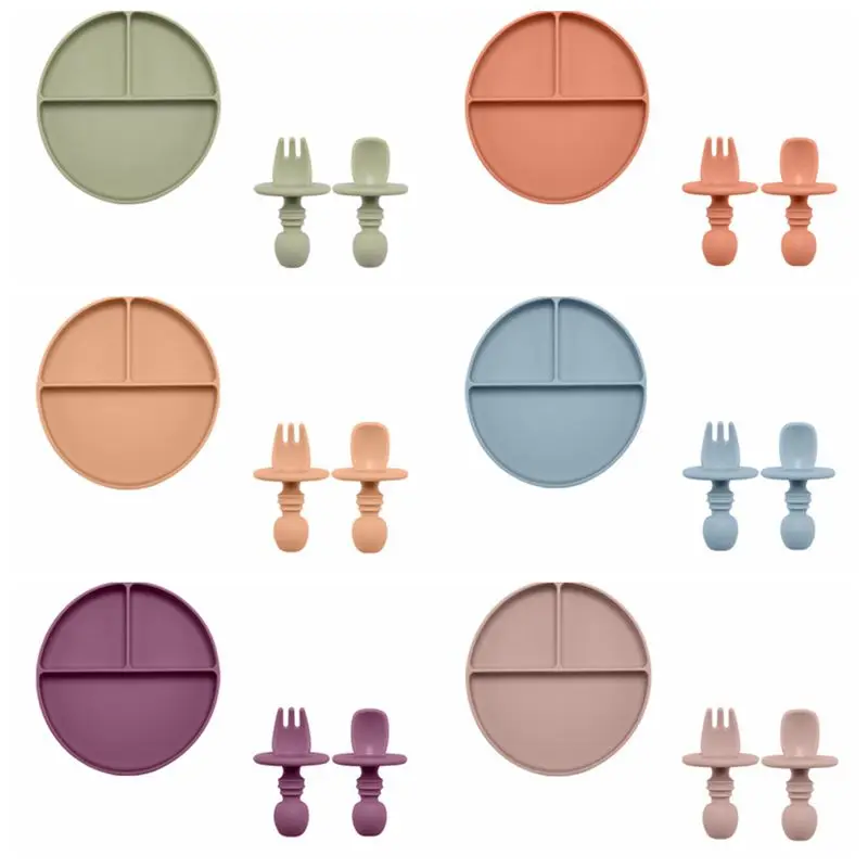 Набор детских силиконовых столовых приборов многоцветная безопасная миска