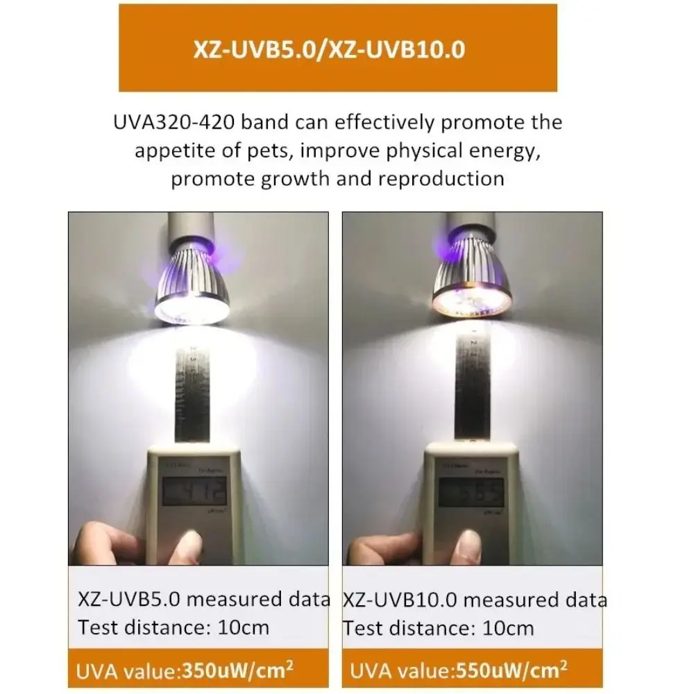 Фото Светодиодная лампа для рептилий полного спектра 5.0/10.0 UVA UVB, лампа для террариума, освещение E27, лампа для обогрева мелких животных, ночное видение №3
