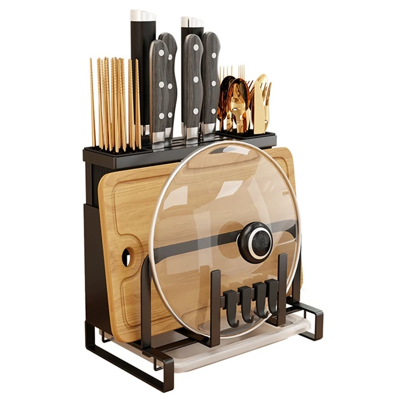 

Knife Holder Chopstick Spoon Fork Organizer Shelf Pot Holder Cutting Board Rack With Tray Kitchen Storage Rack