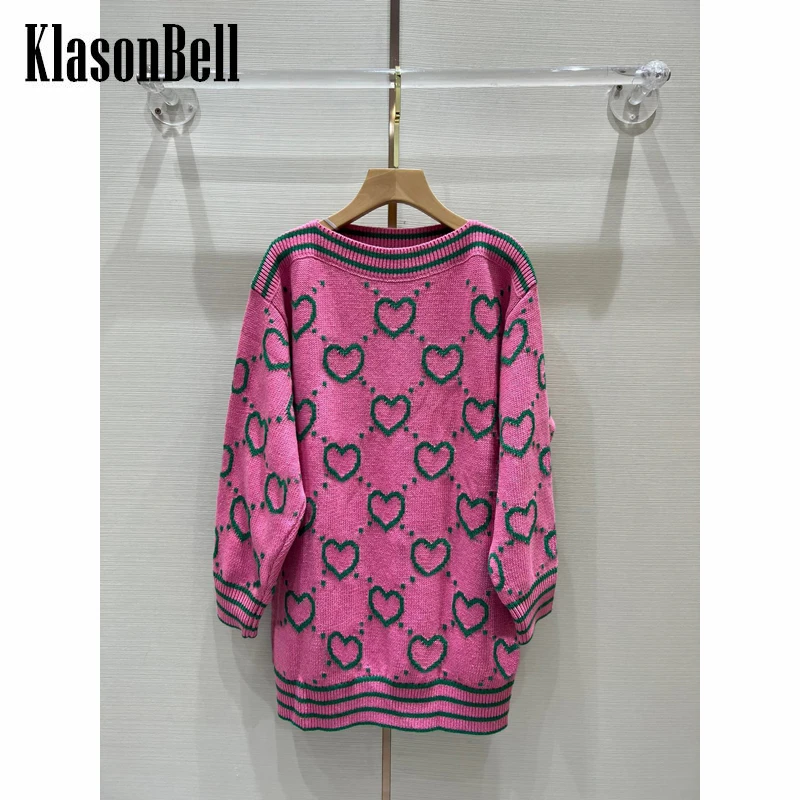 

7.22 KlasonBell Fashion Contrast Color Jacquard Love Letter Wool Knitted Long Sleeve Mini Dress Women