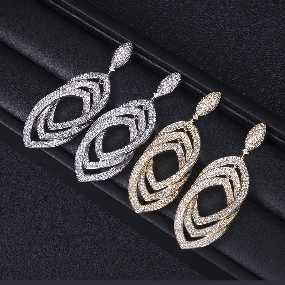 

HIBRIDE Luxury Big Crossover Circle Drop Earrings For Women Wedding Full Cibic Zirconia Micro Pave Dubai Bridal Jewelry E-67