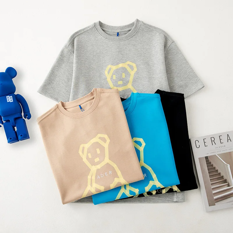 

Ader Summer New Cartoon Print Bear T-shirt Design Sense Hong Kong Style Loose Round Neck Couple Short Sleeves Women T Shirt