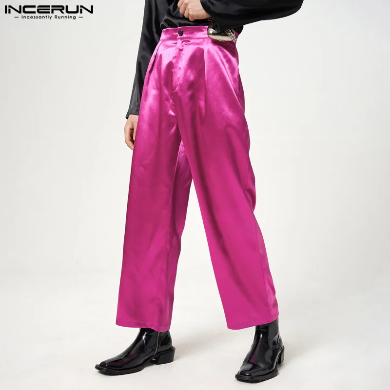 

Men Pants High Waist Button Joggers Streetwear Fashion Casual Straight Trousers Men 2023 Loose Party Nightclub Pantalon INCERUN