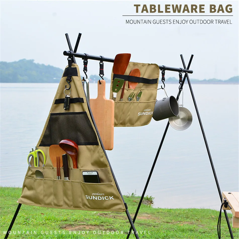 

Outdoor Camping Picnic Tableware Storage Bag 900D Oxford Triangle Shelf Hanging Bag Picnic BBQ Tabletop Storage Bag Holder Bags
