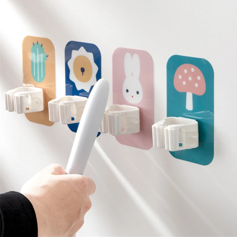 

1 Pc Mop Wall Holder Self Adhesive Multi-Purpose Hooks Wall Mounted Broom Organizer Holder No Drilling Dustpan Hanger For Home