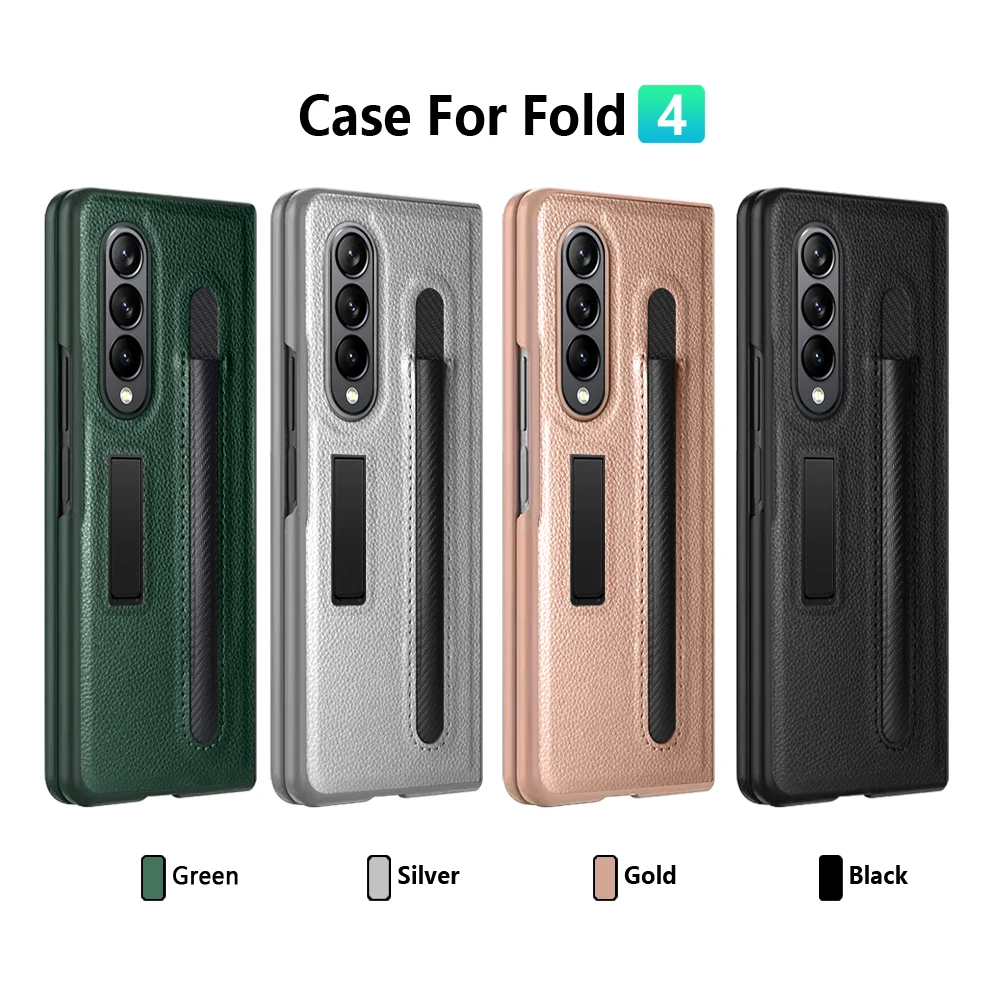 

Case for Samsung Galaxy Z Fold4 5G Pen Holder Case Stand Leather Cover for Galaxy Fold 4 Case Capa Shockproof Magnetic Kickstand