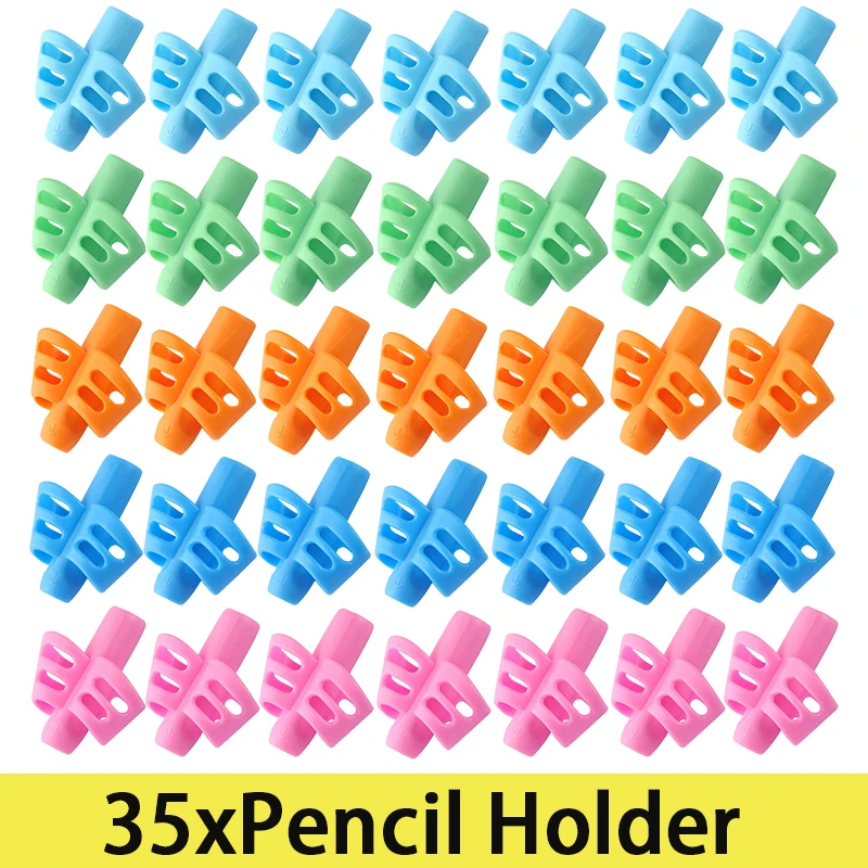 

35Pcs Soft Silica Pencil Grasp Two-Finger Gel Pen Grips Children Writing Training Correction Tool Pens Holding for Kids Gifts