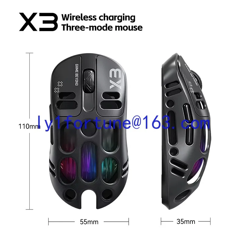 Фото Беспроводная игровая мышь X3, третья модель, легкая, 12000 dpi, Bluetooth, с перфорацией, RGB, с подсветкой №5