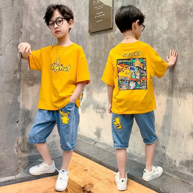 

2022 Pokémon Pikachu boy summer suit Korean version of the new children's handsome short-sleeved suit children's gift