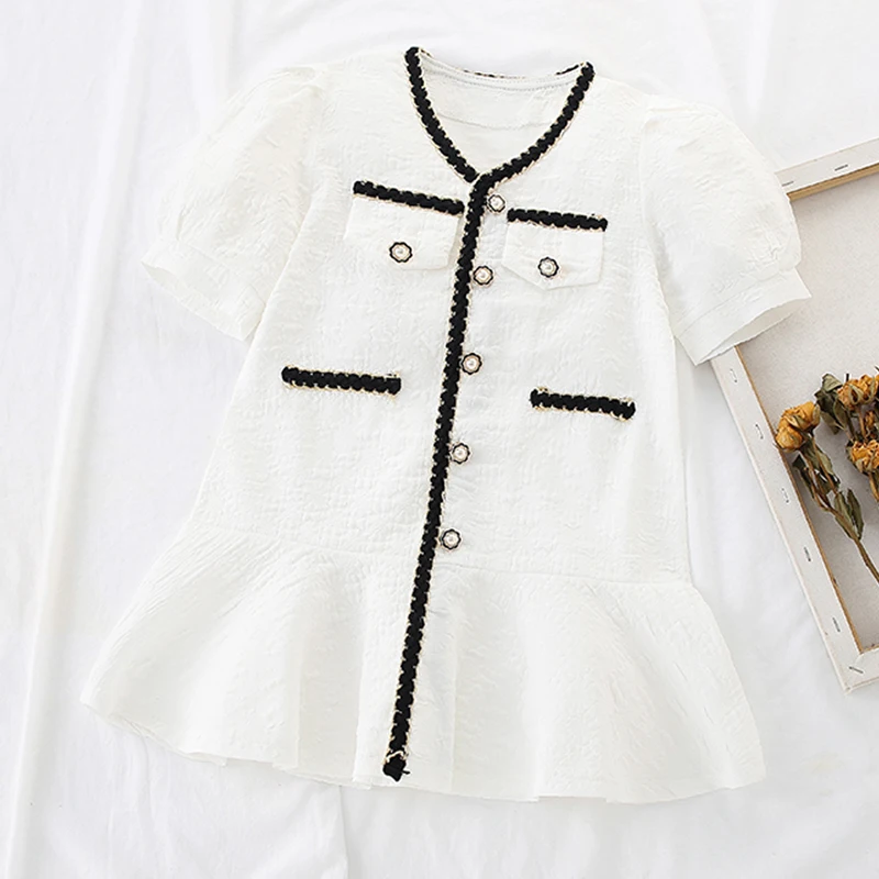 

Baby Girls Dresses for Kids Clothes Summer Child Costume Short Sleeve Preppy Style School Uniform Outfits Dress Children Vestido