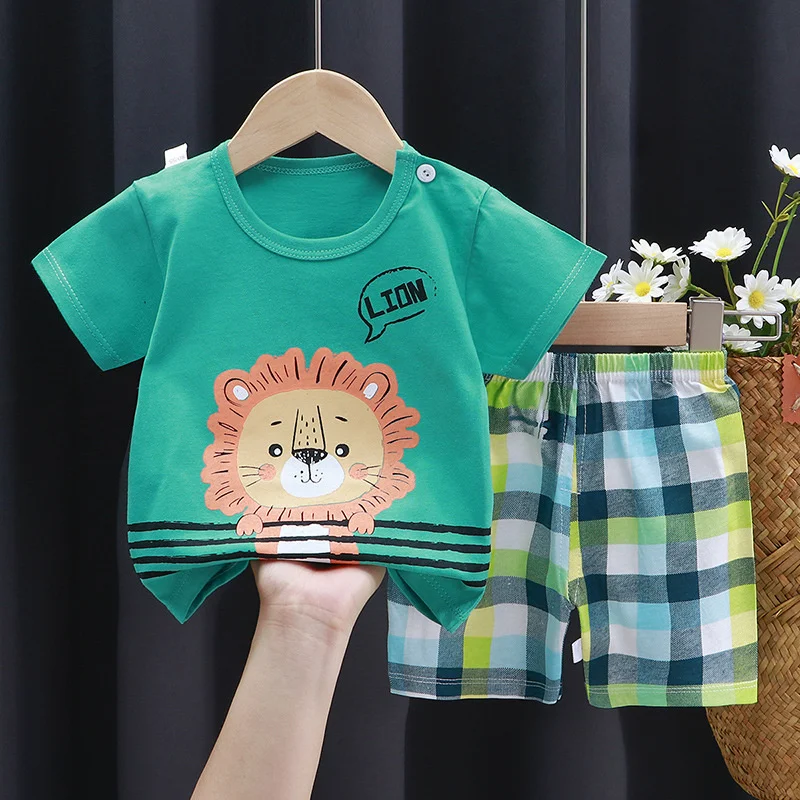 

New Children boutique kids clothing Set Summer Cotton Sleeve Shorts Suit baby Boy Cartoon Home infant Clothes little Girls 2 pcs