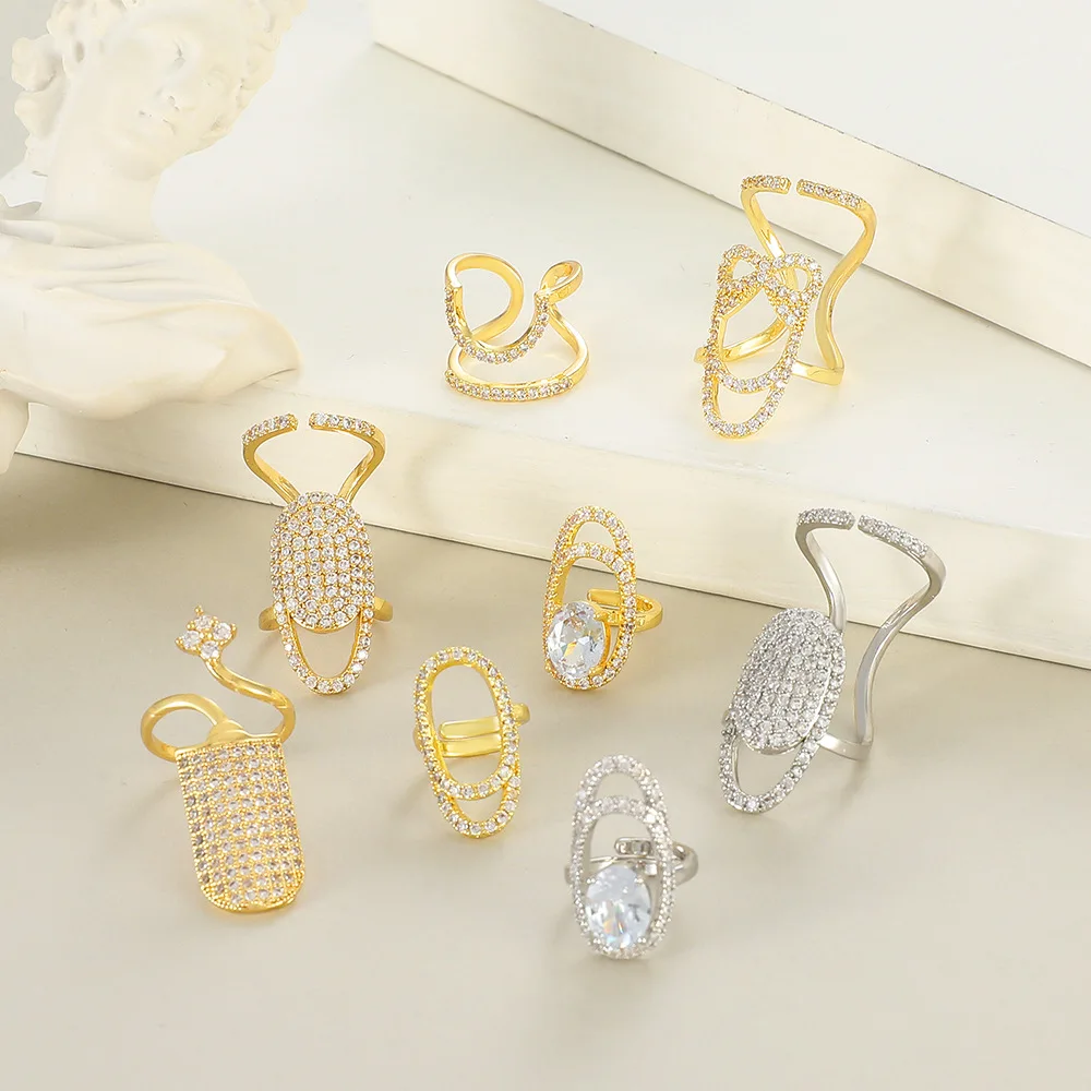 

New Hollow Nail Ring For Women Lady Gothic Open Rings Rhinestone Crystal Finger Nail Rings Fashion Party Fingernail Protective