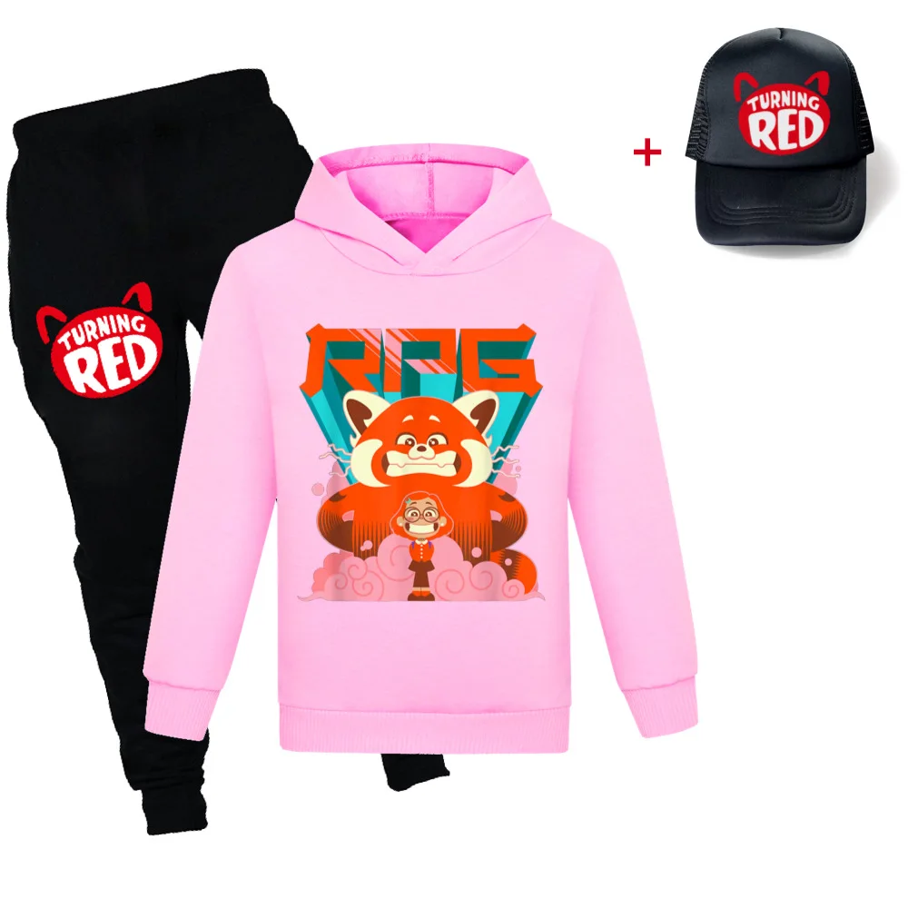 

Anime Red Panda Hoodie Kids Long Sleeve Sweatshirts+Pants Sunhat 3pcs Suit Boys Traksuit Children Clothing Toddler Girls Outfits