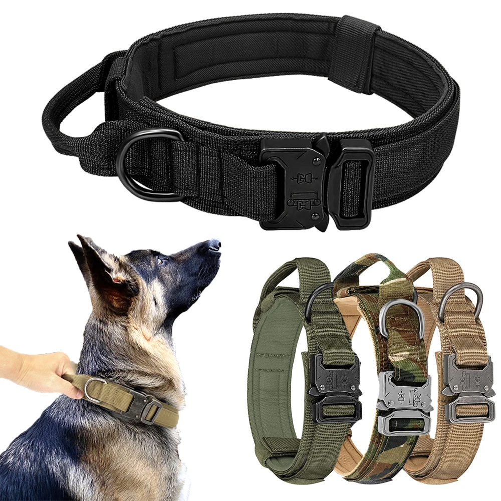 

Тактический ошейник для собак, военный Регулируемый Двойной нейлоновый немецкий ошейник для средних и больших прогулок, тренировочные акс...