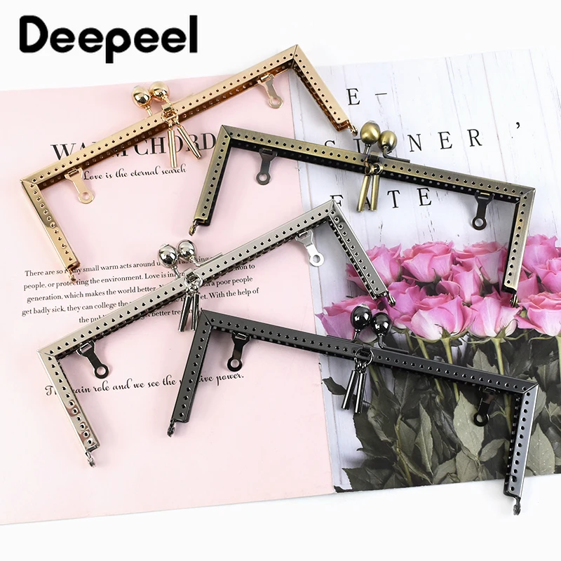 2Pcs 20.5cm Smooth Bag Handle Square Sewing Brackets Purse Frame Metal Kiss Clasp Handles for Making Bags Handmade Accessories