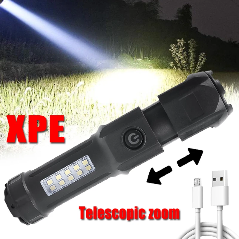 

LED Flashlight USB Rechargeable Telescopic Zoom Torches Camping Hiking Light Outdoor Lanterna Waterproof Powerful Flashlight