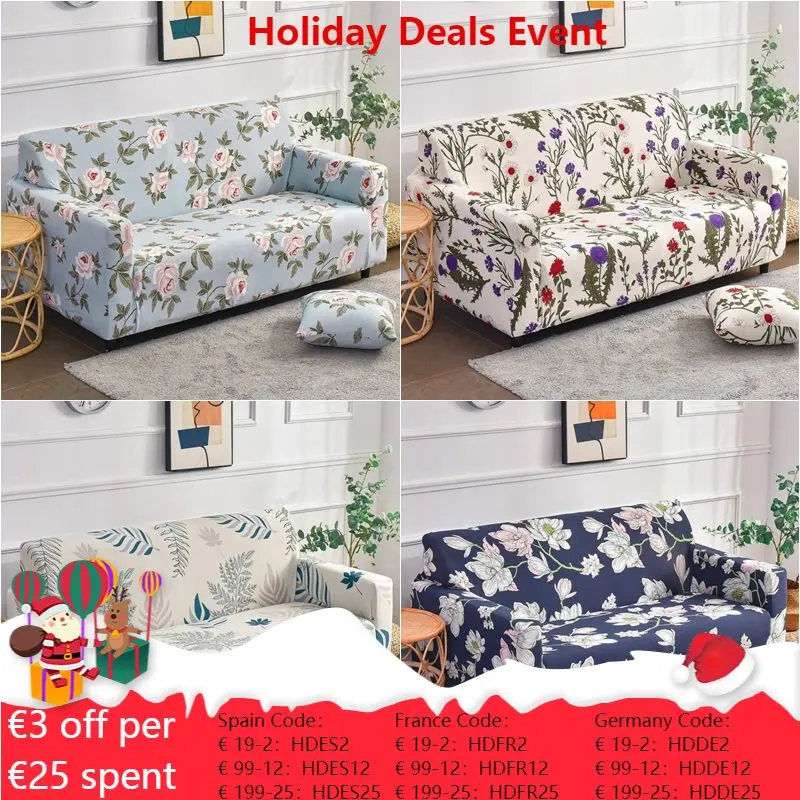 

1/2/3/4 Seater Elastic Sofa Cover Flowers Printed Stretch Spandex Couch Slipcovers L Shaped Removable Lounge Armchair Covers