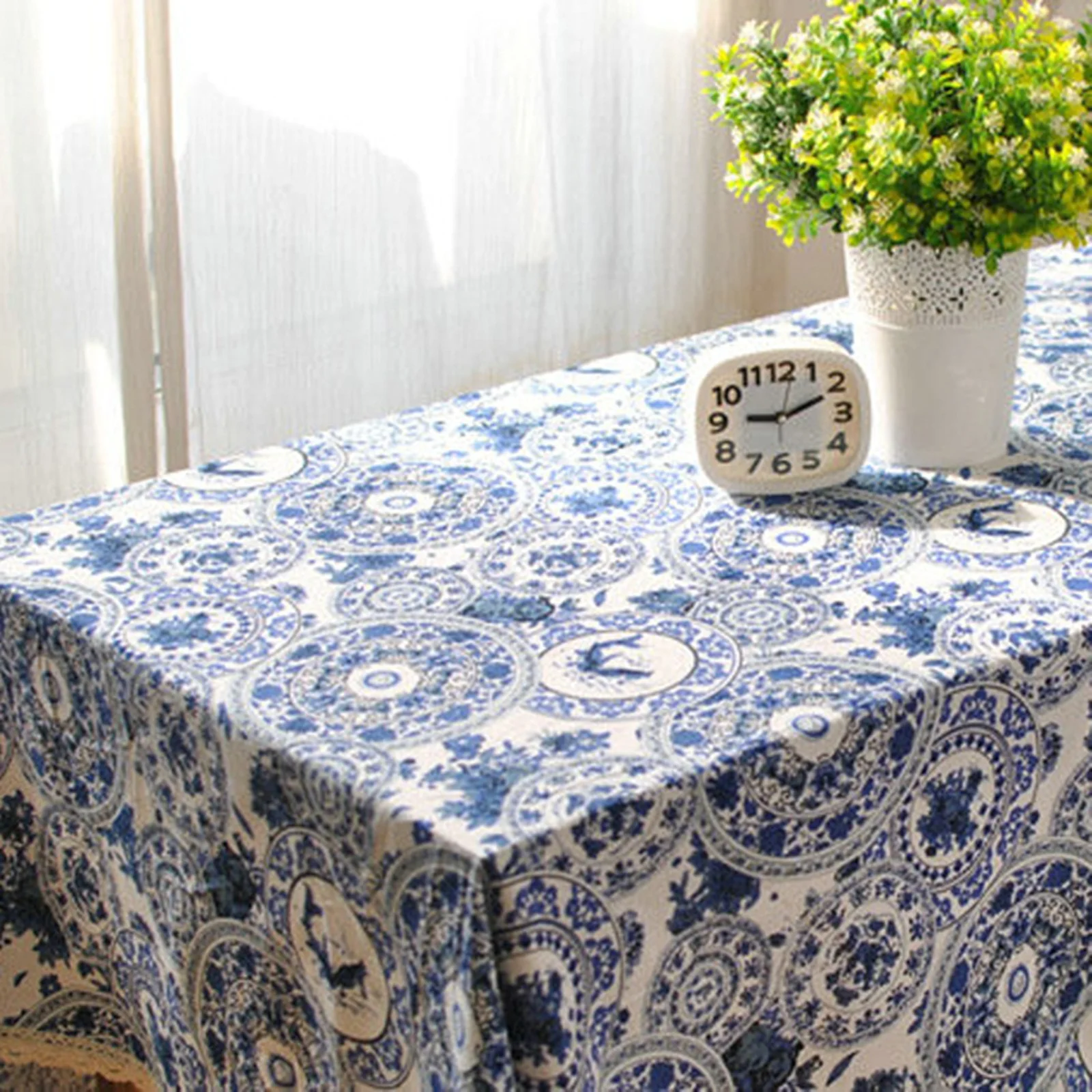 

Скатерти хлопковые, водонепроницаемые чехлы для стола, сине-белые фарфоровые, белые, синие, украшение для обеденного стола, журнального сто...